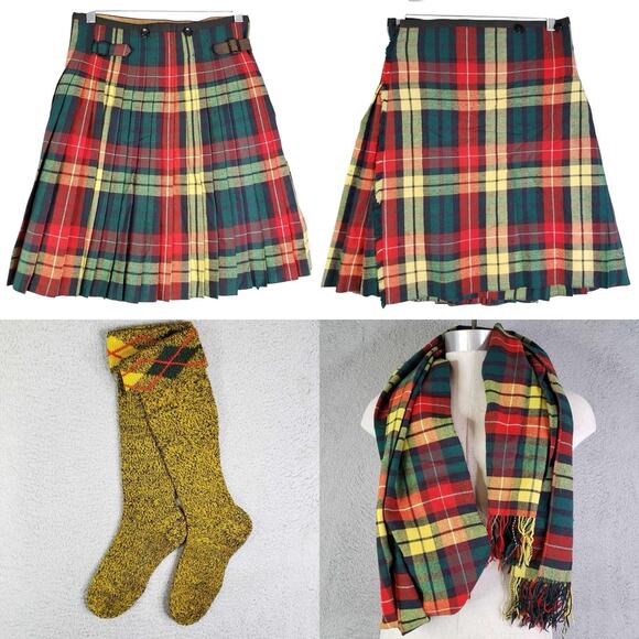 Vintage Wool ? Kilt Mens One Size Plaid Scottish Tartan Heavy Halloween Bagpipe - Picture 1 of 13